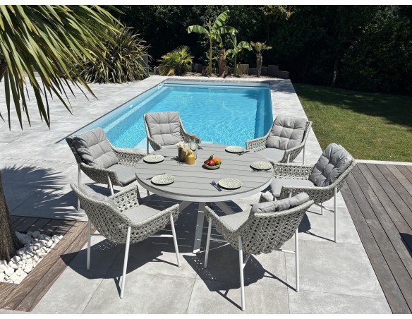 Ensemble de repas composé d'une table ronde et de 6 fauteuils de jardin EAN 3700917637067