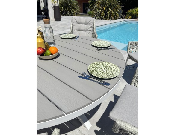 Ensemble de repas Blanc 6 places avec une table ronde - ELBA