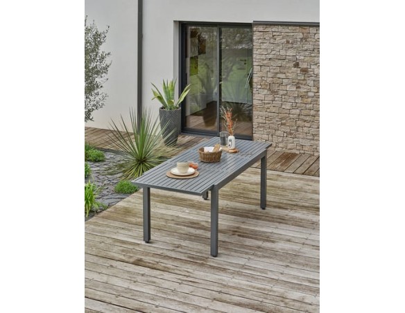 Ensemble repas de jardin table extensible en Aluminium et 4 fauteuils - ORSINO