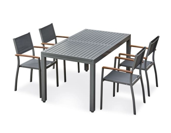 Ensemble repas de jardin table extensible en Aluminium et 4 fauteuils - ORSINO