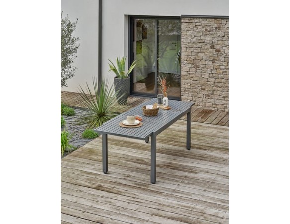 Ensemble repas de jardin Table extensible en Aluminium et 6 fauteuils - ORSINO