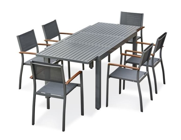 Ensemble repas de jardin Table extensible en Aluminium et 6 fauteuils - ORSINO
