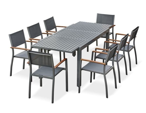 Ensemble repas de jardin Table extensible en Aluminium et 8 fauteuils - ORSINO