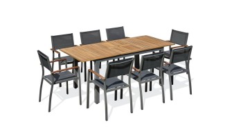 acacia Ensemble de repas composé d'une table et de 8 fauteuils de jardin ORSINO-TB200ACACIA+8FT