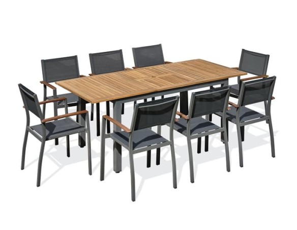 acacia Ensemble de repas composé d'une table et de 8 fauteuils de jardin ORSINO-TB200ACACIA+8FT