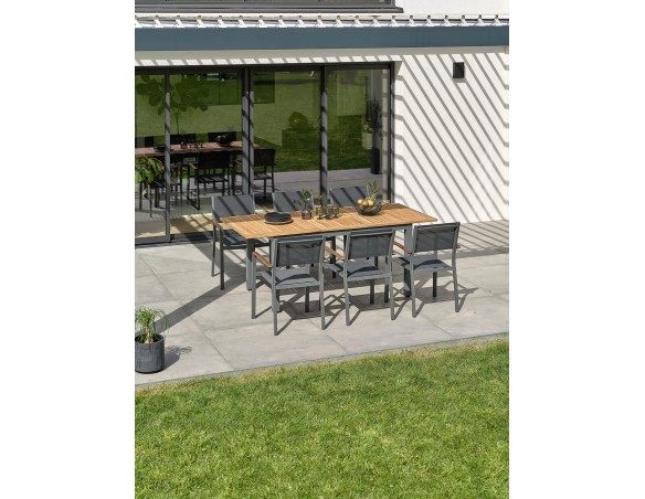Ensemble de repas de jardin 6 places en bois d'acacia massif - ORSINO