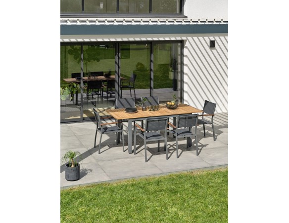 acacia Ensemble de repas composé d'une table et de 6 fauteuils de jardin ORSINO-TB200ACACIA+6FT