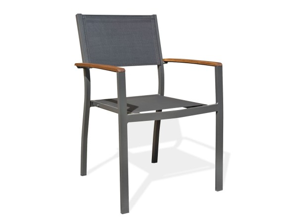 Fauteuil de jardin alu anthracite et acacia - ORSINO