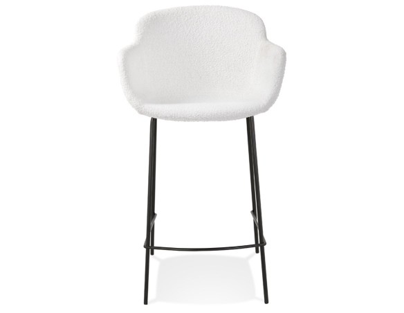 Tabouret snack mi-hauteur CADRIX MINI en tissu bouclé blanc