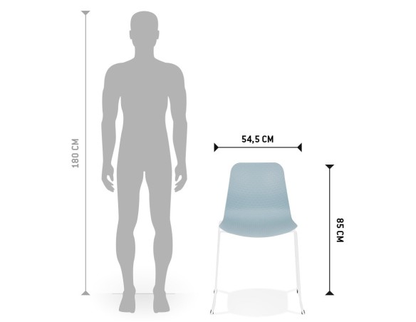 Chaise moderne EXPO bleue avec pieds en métal blanc