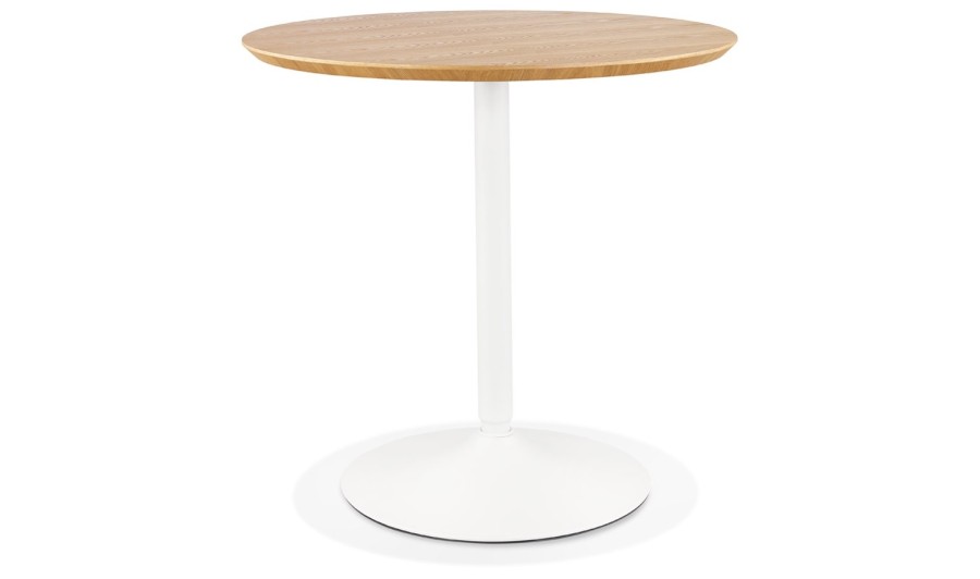 DT02860NAWH 5404028320136 Table ronde design HUSH en bois finition naturelle et métal blanc - à̃ 80 cm