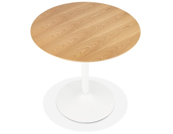Table ronde design HUSH en bois finition naturelle et métal blanc - à 80 cm
