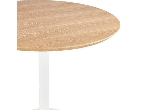 Table ronde design HUSH en bois finition naturelle et métal blanc - à 80 cm