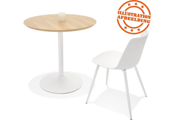 Table ronde design HUSH en bois finition naturelle et métal blanc - à 80 cm
