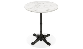 Petite table bistrot ronde MARAY style rustique en pierre blanche effet marbre et métal noir - 60 cm