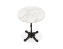 Petite table bistrot ronde MARAY style rustique en pierre blanche effet marbre et métal noir - 60 cm