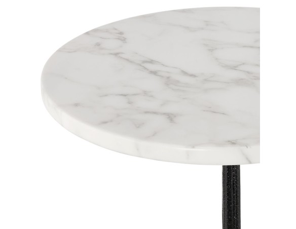 Petite table bistrot ronde MARAY style rustique en pierre blanche effet marbre et métal noir - 60 cm