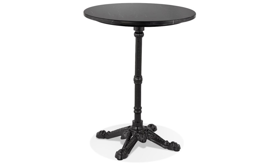 DT02470BLBL 5404028307007 Petite table bistrot ronde MARAY style rustique en pierre effet marbre et métal noir - à̃ 60 cm