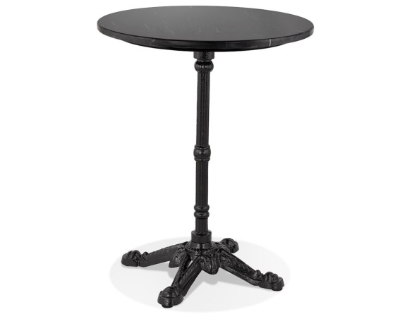 DT02470BLBL 5404028307007 Petite table bistrot ronde MARAY style rustique en pierre effet marbre et métal noir - à̃ 60 cm