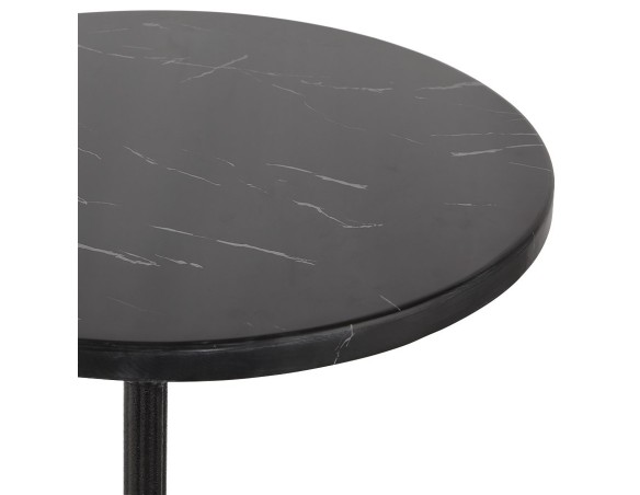 Petite table bistrot ronde MARAY style rustique en pierre effet marbre et métal noir - 60 cm