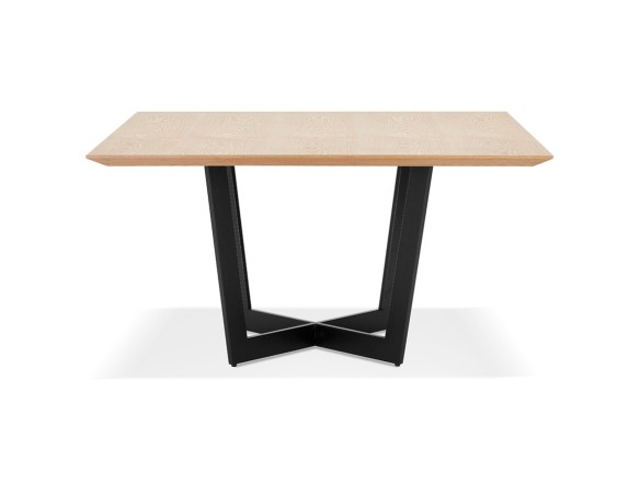 Table de salle à manger carrée ANITA en bois finition naturelle et métal noir - 140x140 cm