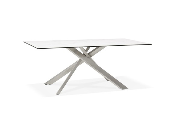 DT01290WHBS 5420072079745 Table à diner MARKINA en céramique blanche avec pied central en métal - 180x90 cm