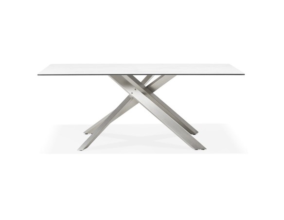 Table à diner MARKINA en céramique blanche avec pied central en métal - 180x90 cm