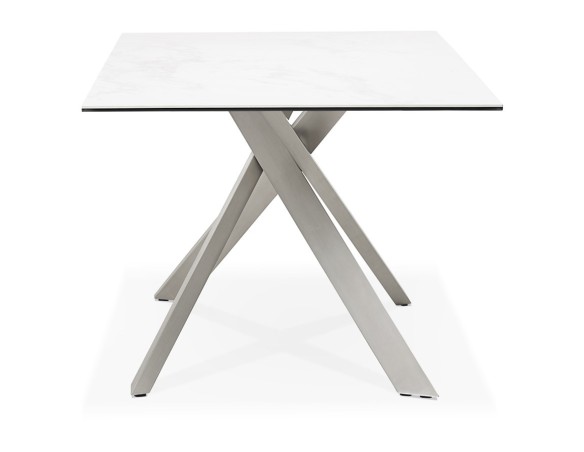 Table à diner MARKINA en céramique blanche avec pied central en métal - 180x90 cm