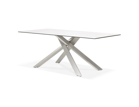 Table à diner MARKINA en céramique blanche avec pied central en métal - 180x90 cm