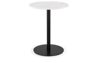 DT02380WHBL 5404028306826 Petite table bistrot ronde TOMY en pierre blanche effet marbre et métal noir - à̃ 60 cm