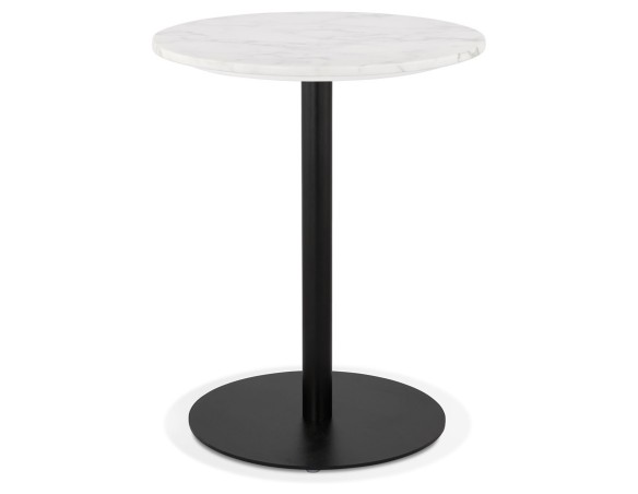 DT02380WHBL 5404028306826 Petite table bistrot ronde TOMY en pierre blanche effet marbre et métal noir - à̃ 60 cm