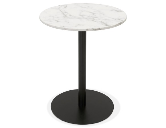Petite table bistrot ronde TOMY en pierre blanche effet marbre et métal noir - à 60 cm