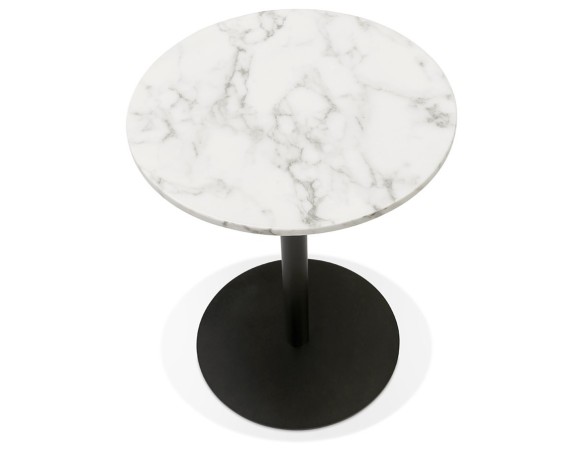 Petite table bistrot ronde TOMY en pierre blanche effet marbre et métal noir - à 60 cm