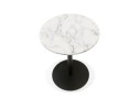 Petite table bistrot ronde TOMY en pierre blanche effet marbre et métal noir - à 60 cm