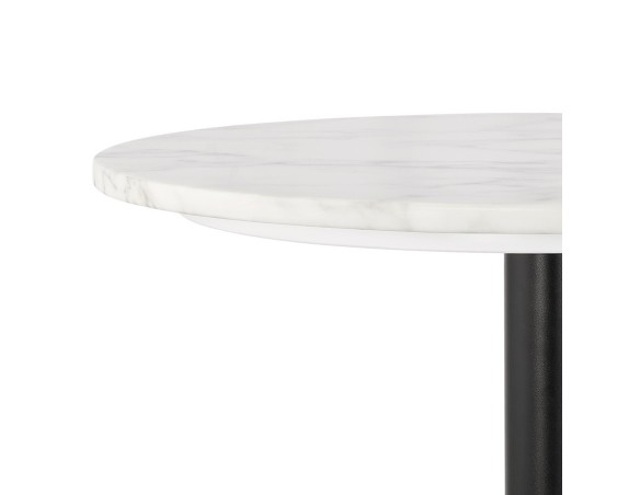 Petite table bistrot ronde TOMY en pierre blanche effet marbre et métal noir - à 60 cm
