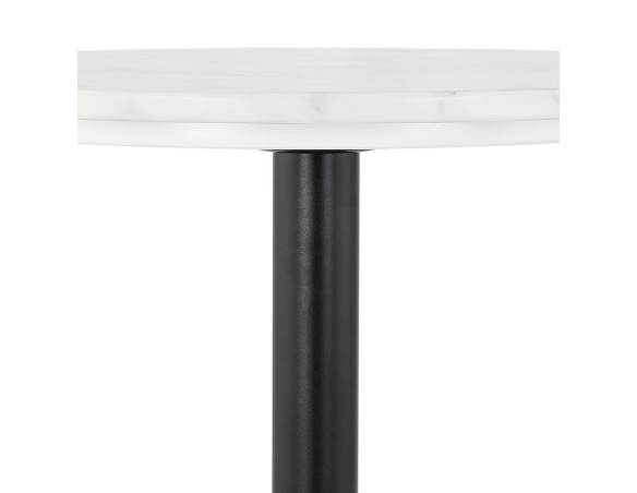 Petite table bistrot ronde TOMY en pierre blanche effet marbre et métal noir - à 60 cm
