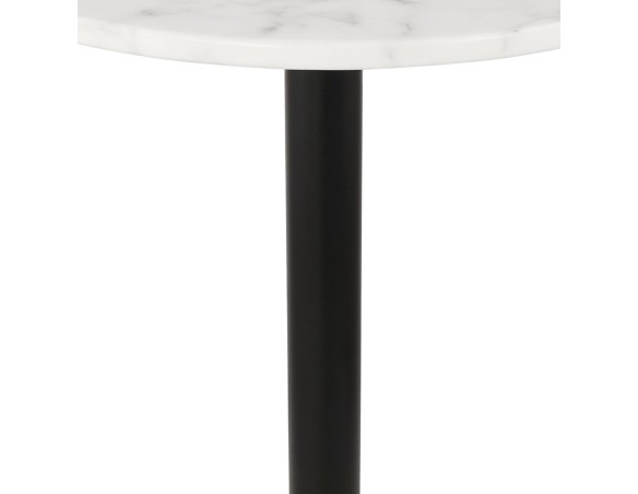 Petite table bistrot ronde TOMY en pierre blanche effet marbre et métal noir - à 60 cm