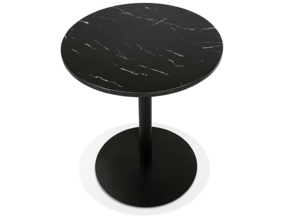 Petite table bistrot ronde TOMY en pierre effet marbre et métal noir - à 60 cm