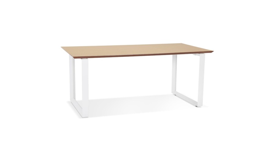 OT01510NAWH 5404028323496 Grand bureau droit de direction GIMINI en bois finition naturelle et métal blanc - 180x90 cm