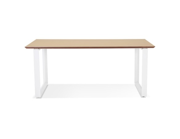 Grand bureau droit de direction GIMINI en bois finition naturelle et métal blanc - 180x90 cm