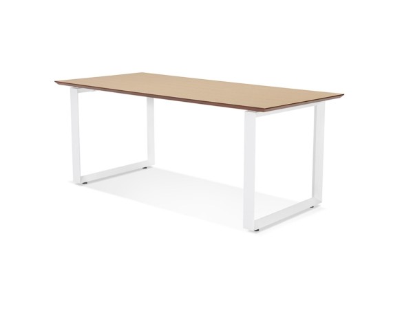 Grand bureau droit de direction GIMINI en bois finition naturelle et métal blanc - 180x90 cm