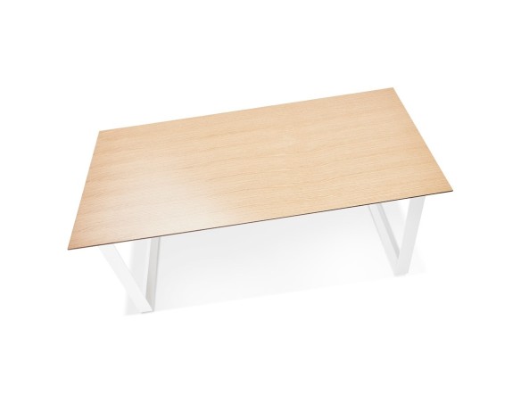 Grand bureau droit de direction GIMINI en bois finition naturelle et métal blanc - 180x90 cm
