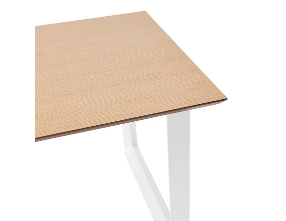 Grand bureau droit de direction GIMINI en bois finition naturelle et métal blanc - 180x90 cm