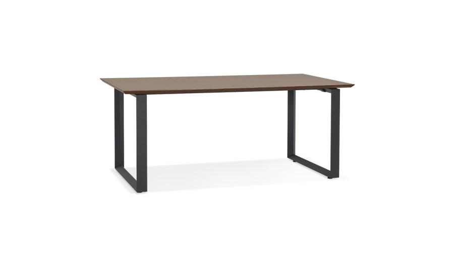 OT01580WABL 5404028323632 Grand bureau droit de direction GIMINI en bois finition Noyer et métal noir - 180x90 cm