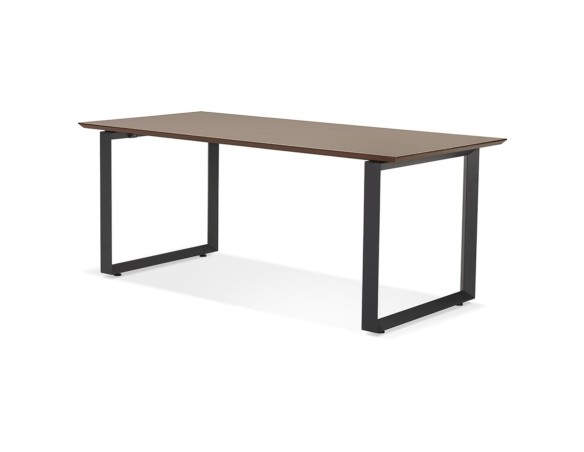 Grand bureau droit de direction GIMINI en bois finition Noyer et métal noir - 180x90 cm