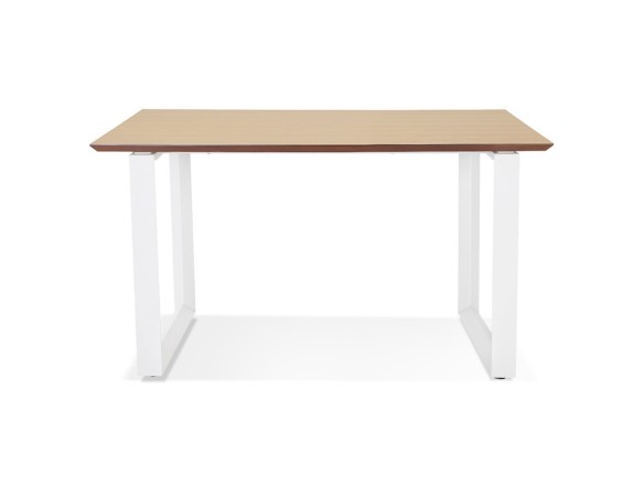 Bureau de direction droit GIMINI en bois finition naturelle et métal blanc - 130x70 cm