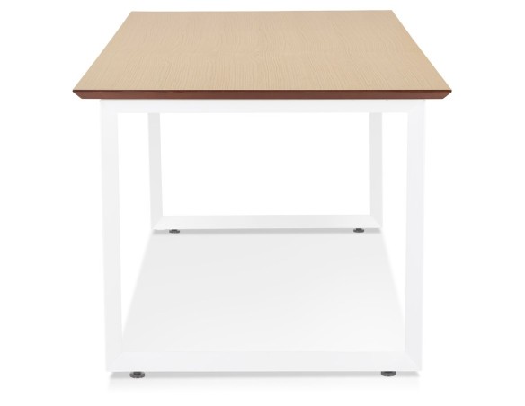 Bureau de direction droit GIMINI en bois finition naturelle et métal blanc - 130x70 cm