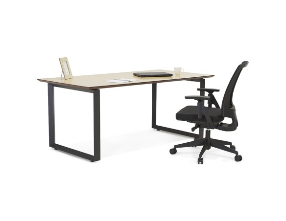 Bureau de direction droit GIMINI en bois finition naturelle et métal noir - 130x70 cm