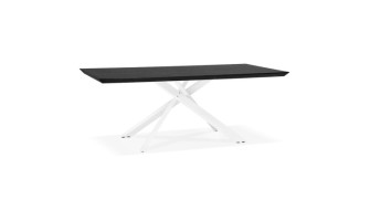 DT01200BLWH 5420072079561 Table à diner design WALABY en bois noir avec pied central en x blanc - 200x100 cm