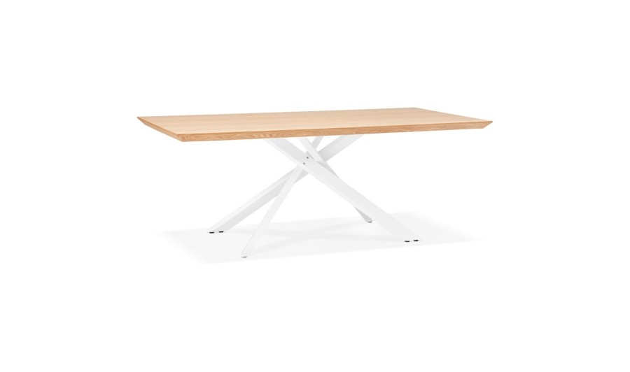 DT01210NAWH 5420072079585 Table à diner WALABY en bois finition naturelle avec pied central en x blanc - 200x100 cm